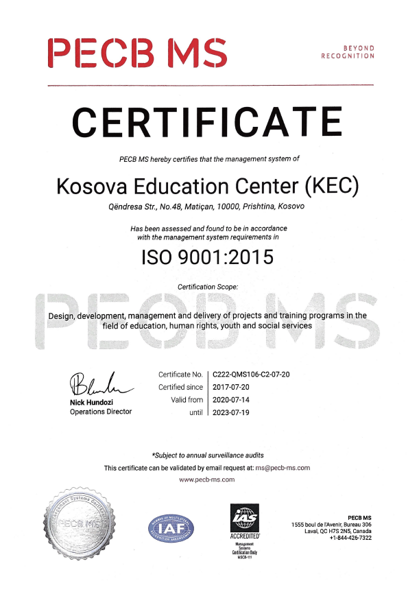 KEC is recertified for ISO 9001:2015